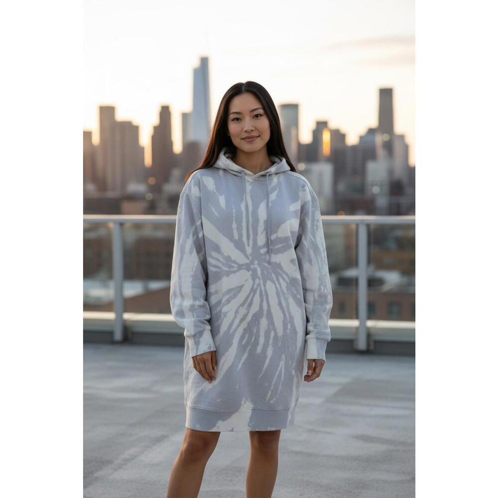 525 Tie Dye Hoodie Dress Silver Multi Size M NWT 2 Pockets A17